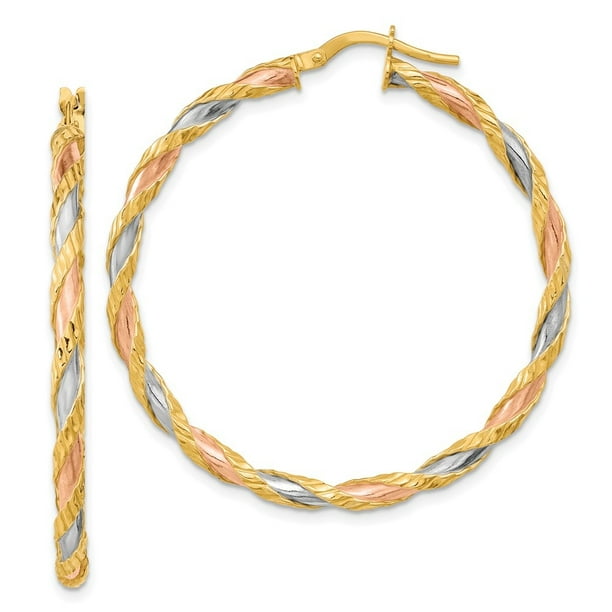 14K Yellow Gold Rope Textured Hoop Earrings Fine Jewelry Ideal Gifts For Women 14K Yellow Gold Rope Textured Hoop Earrings Fine Jewelry Ideal Gifts For Women